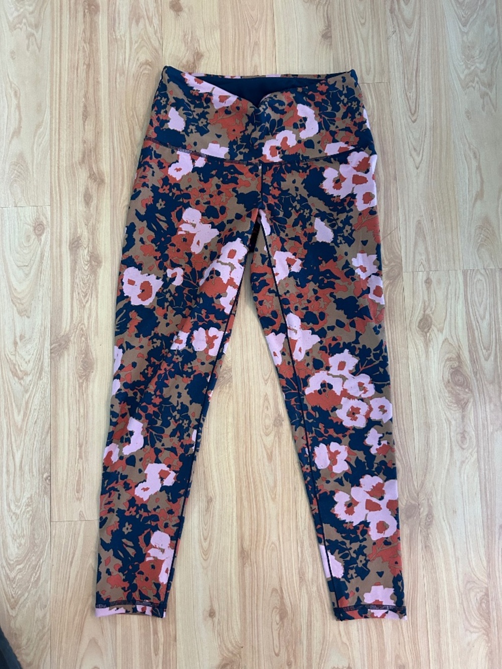 Prana Floral Print High-Rise Leggings in Pink, Brown & Navy